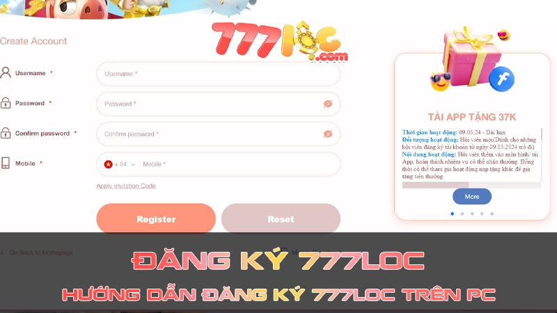 Đăng ký 777loc trên PC